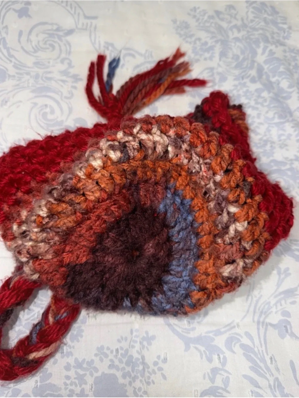 Handmade Red Multicolor Kids Earflap Hat